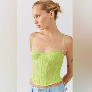 Urban Outfitters Modern Love Lace Corset Top neon green/green